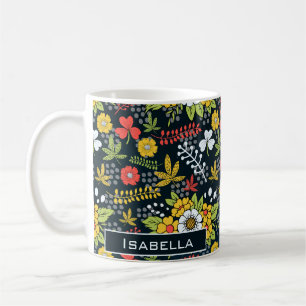 Mug Modèle floral fleuri coloré nom personnalisé