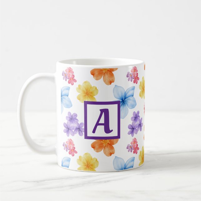 Mug Modèle floral monogramme personnalisé (Gauche)