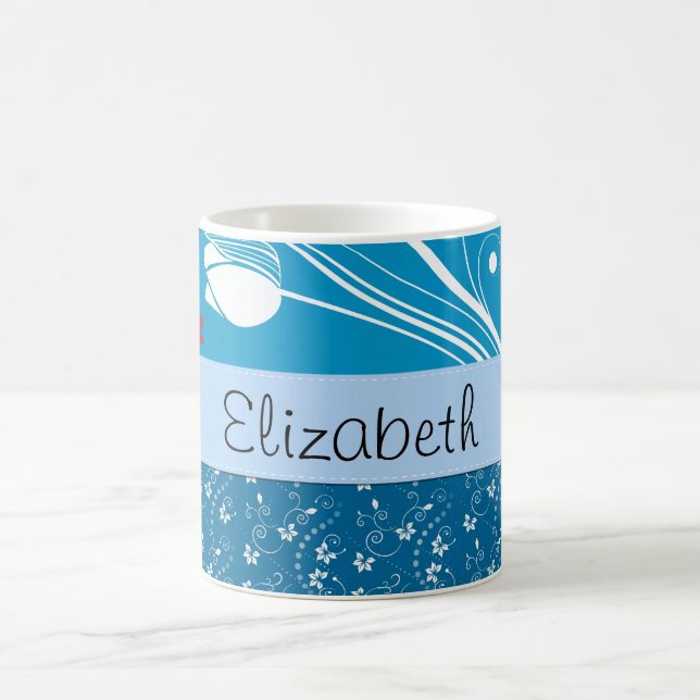 Mug Modèle Floral, Motif De Fleurs, Votre Nom (Centre)
