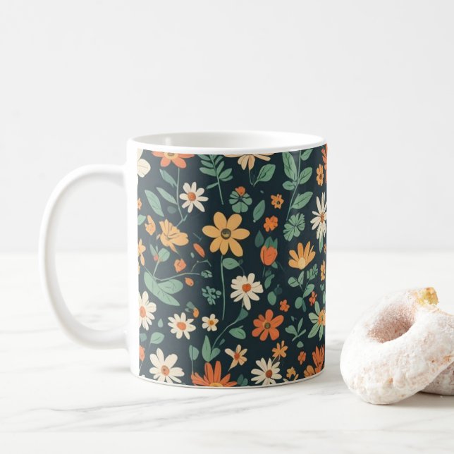 Mug Modèle floral simple (Avec donut)