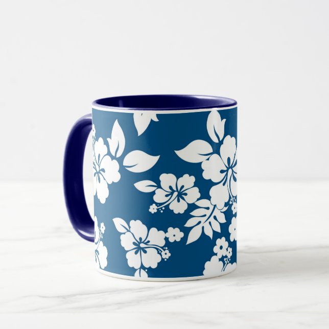 Mug Modèle floral turquoise bleu et blanc Hibiscus (Devant gauche)