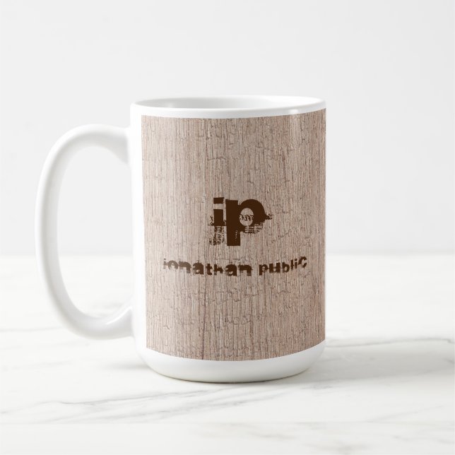 Mug Modèle monogramme Élégant Planche en bois (Gauche)