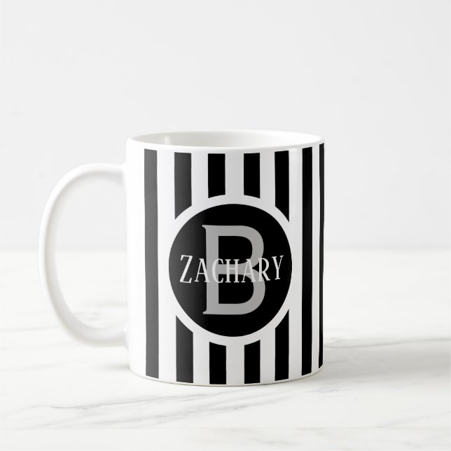 Mug Modèle rayé blanc C00 Nom long initial (Gauche)
