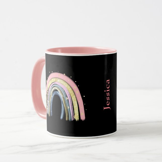 Mug Modem Branché Pastel Rainbow Nom personnalisable (Devant gauche)