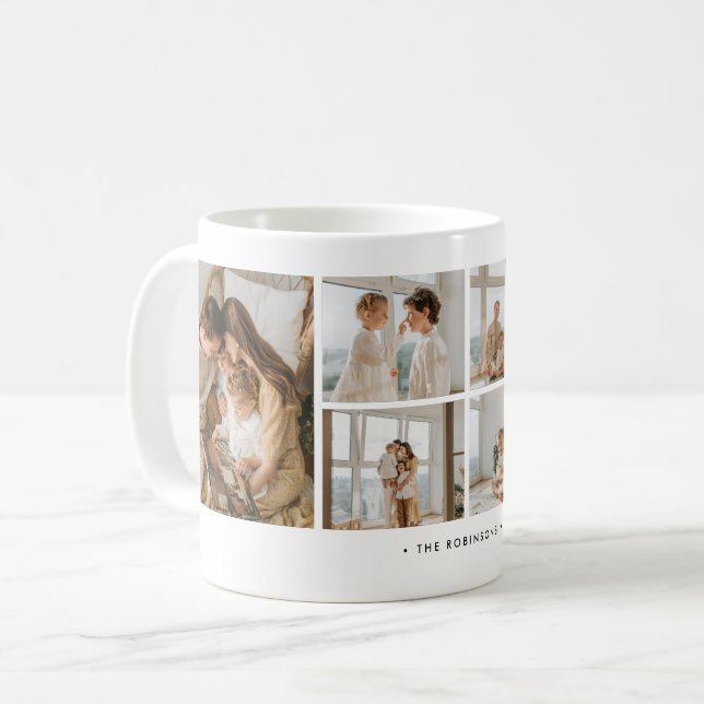 Mug Modern 6-Photo Collage Custom Family Name (Devant gauche)