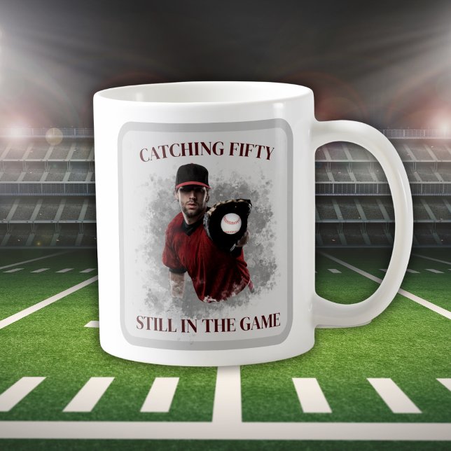 Mug Modern Baseball Catching Fifty Men's 50th Birthday (Créateur téléchargé)