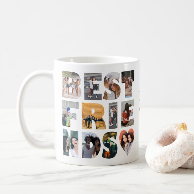 Mug Modern Best Friends 12 Photo Collage BFF Besties (Avec donut)