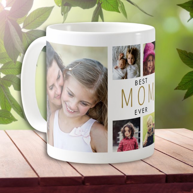 Mug Modern Best mom Ever 6 Photo Collage White (Créateur téléchargé)