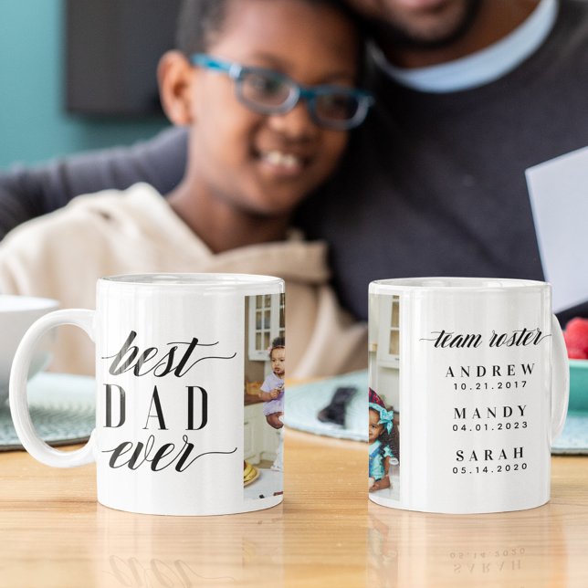 Mug Modern Best Papa Ever Script Photo Kids Roster (Créateur téléchargé)