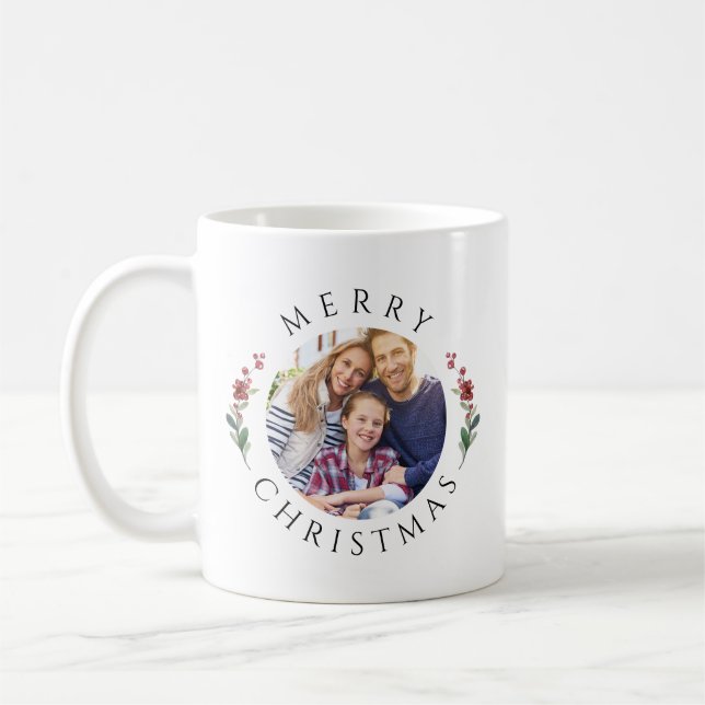 Mug Modern Botanical Wreath Photo Christmas (Gauche)