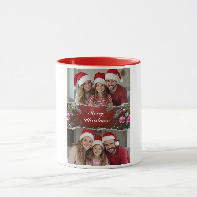 Mug Modern Christmas Script with Family Photo (Centre)