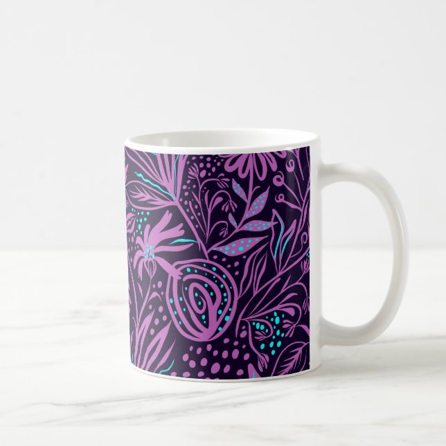 Mug Modern Dark Purple Floral Pattern (Droite)