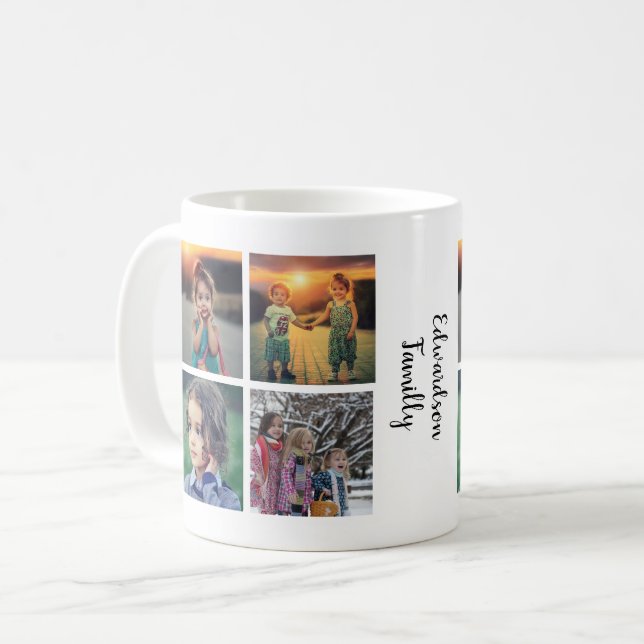 Mug Modern family photo collage monogram name (Devant gauche)