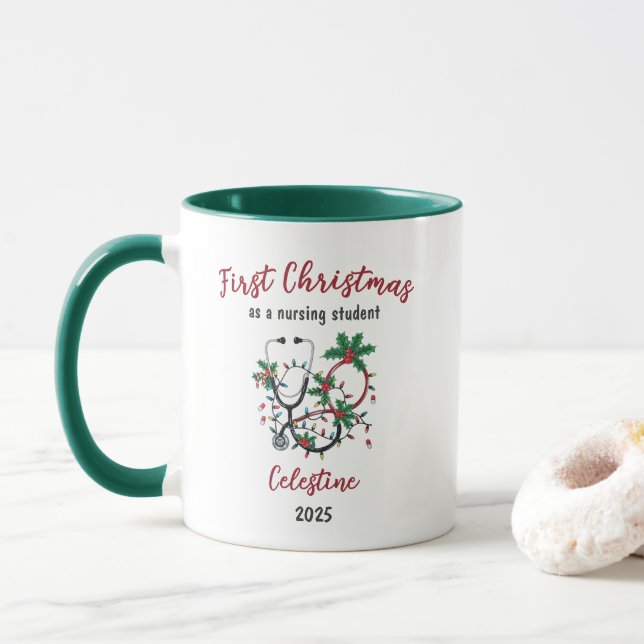 Mug Modern First Christmas as a Nursing Student Custom (Avec donut)