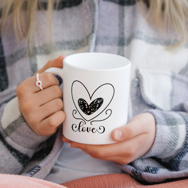 Mug Modern Love Script Coeurs Joli Valentines Jour Cad (Créateur téléchargé)