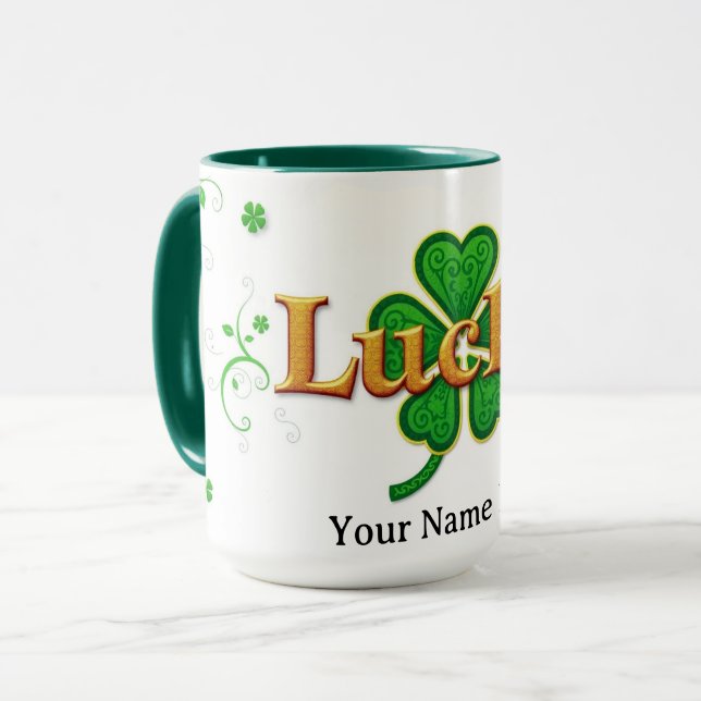 Mug Modern Lucky Green Patterned Shamrock (Devant gauche)
