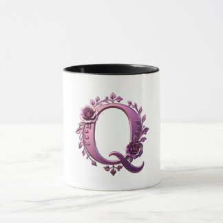 Mug Modern Metallic Rosemaling Letter Q, Pink/Purple