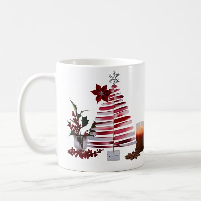 Mug Modern Minimalist Red Brush Stroke Christmas Tree  (Gauche)