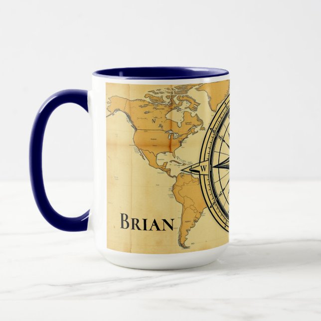 Mug Modern Minimalist World Map Compass Travel Aesthet (Gauche)