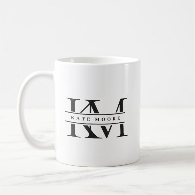 Mug Modern Monogram Initials Professional Black White (Gauche)