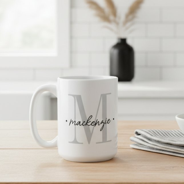 Mug Modern Monogram Minimal Black White (Créateur téléchargé)