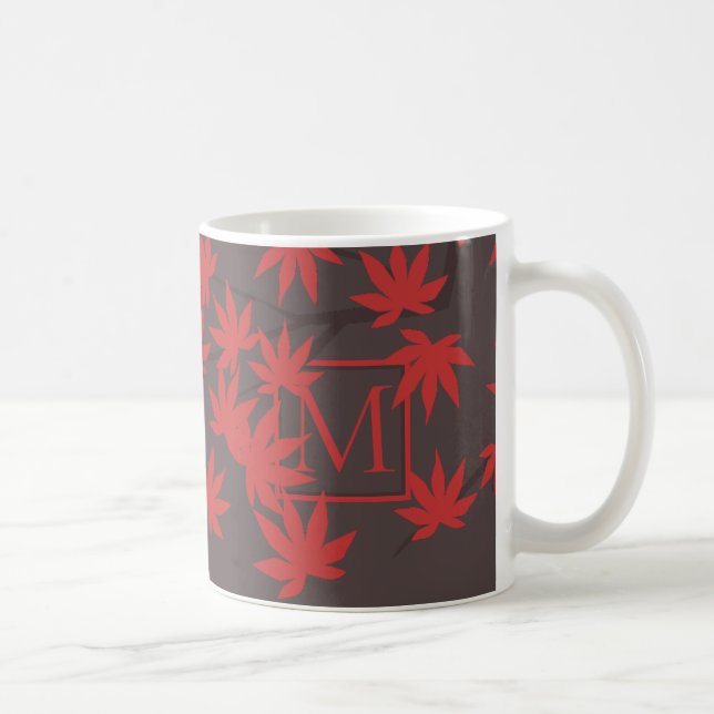 Mug Modern Monogram Red Maple Leaf Grey (Droite)