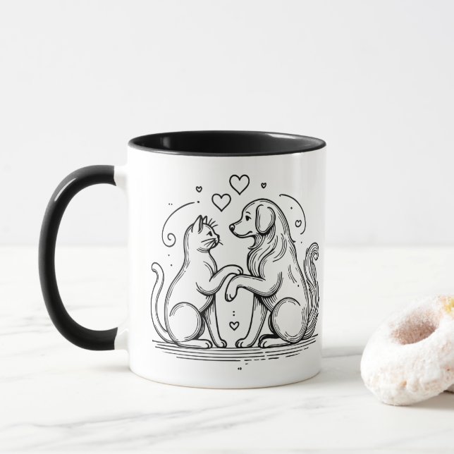Mug Modern Pet Friendship Line Art (Avec donut)