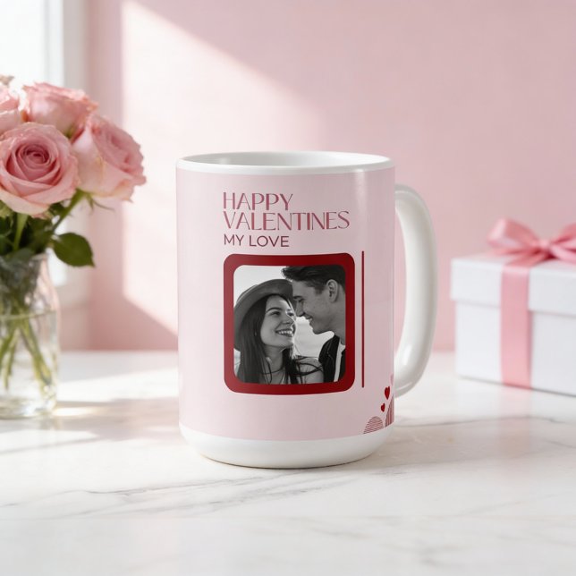 Mug Modern Photo Red & Pink Happy Valentines Gift  (Créateur téléchargé)