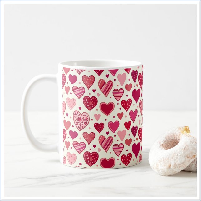 Mug Modern Red & Pink Hearts Pattern (Créateur téléchargé)