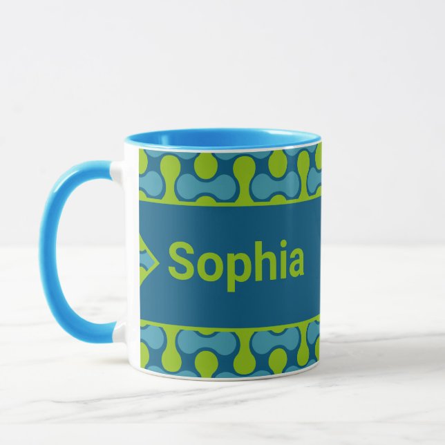 Mug Modern Retro Link Pattern in Blue and Green (Gauche)