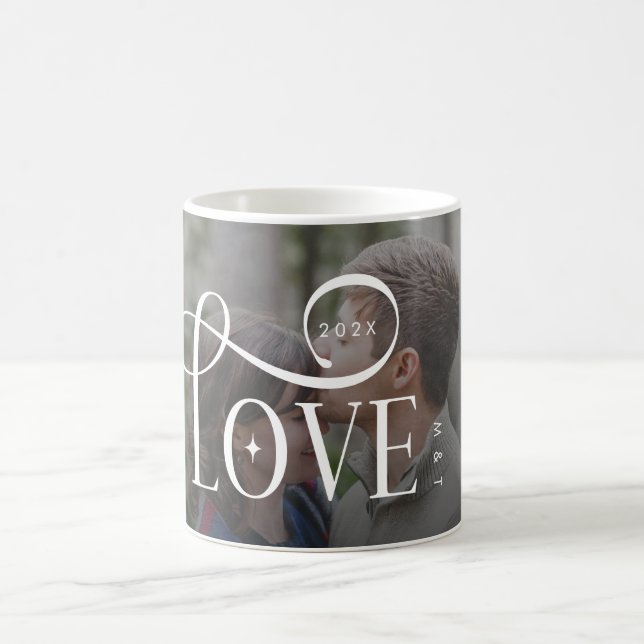 Mug Modern Script Love Custom Engaged Couples Photo (Centre)