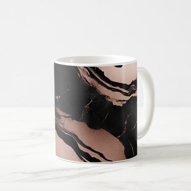 Mug Modern Trendy Black Rose Gold Marble (Devant droit)
