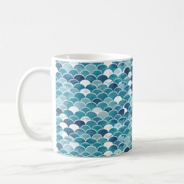 Mug Modern Turquoise & Royal Blue Wildflower Floral (Gauche)