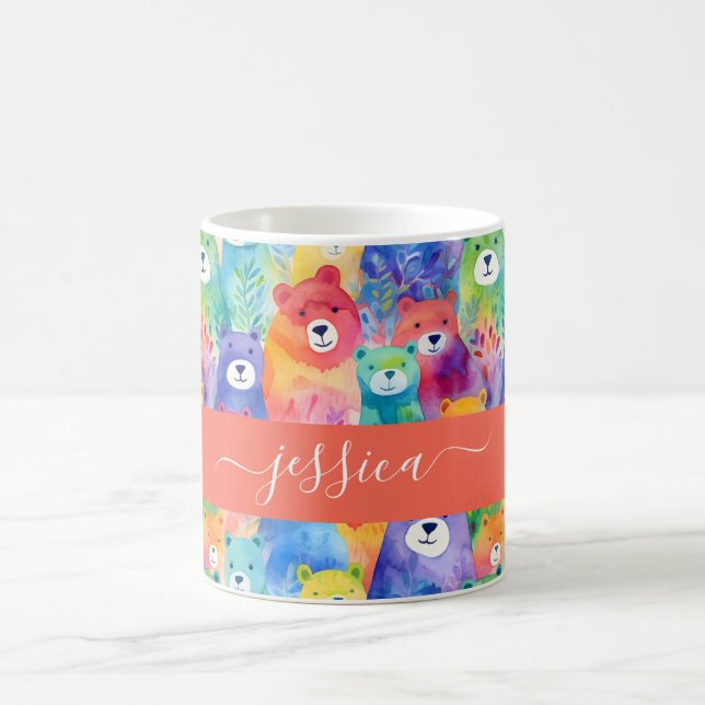 Mug Modern watercolor bears pattern script name (Centre)