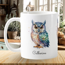 Modern Watercolor Owl Custom Name