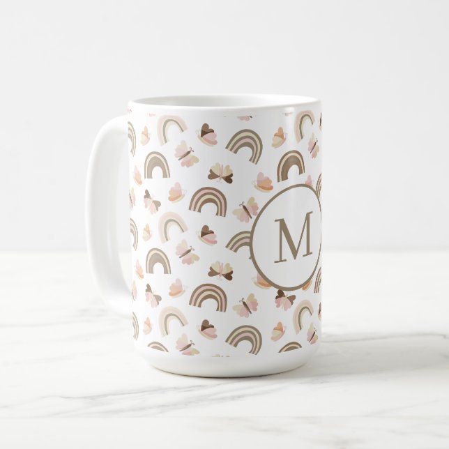 Mug Modern White &pink Butterflies Rainbow Pattern  (Devant gauche)