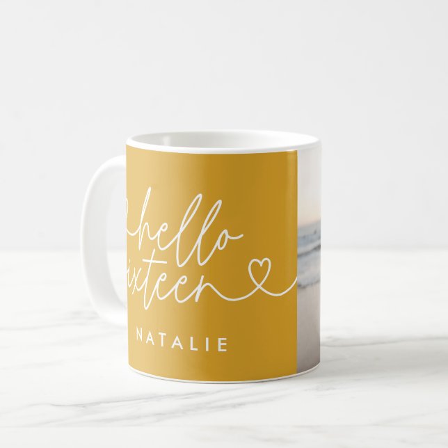 Mug Moderne 16e anniversaire simple élégant script élé (Devant gauche)