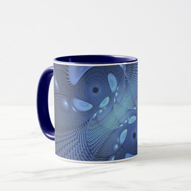 Mug Moderne Abstrait tendance Dusk Blue Fractal Art (Devant gauche)
