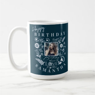 Mug Moderne Anniversaire Floral Typographie Photo Dood