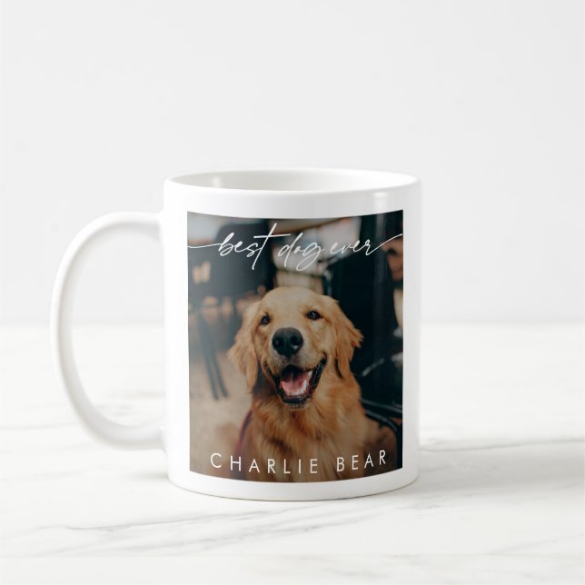 Mug Moderne Best Dog Ever Dark Photo Overlay Script (Gauche)