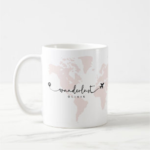 Mug Moderne Cute Wanderlust World Travel Script   Rose