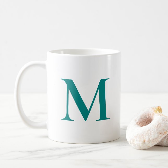Mug Moderne Élégant initial Monogramme Modèle Turquois (Avec donut)
