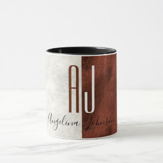 Mug Moderne Élégant Monogramme marbre et café en cuivr