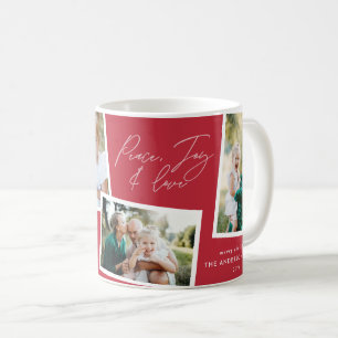 Mug Moderne élégant multi photo famille noël rouge