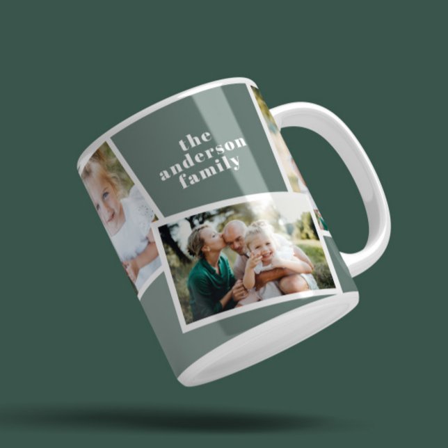 Mug Moderne élégant multi photo famille sauce vert (Créateur téléchargé)