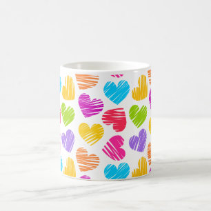 Mug Moderne et Fille Vibrant Doodled Hearts Motif