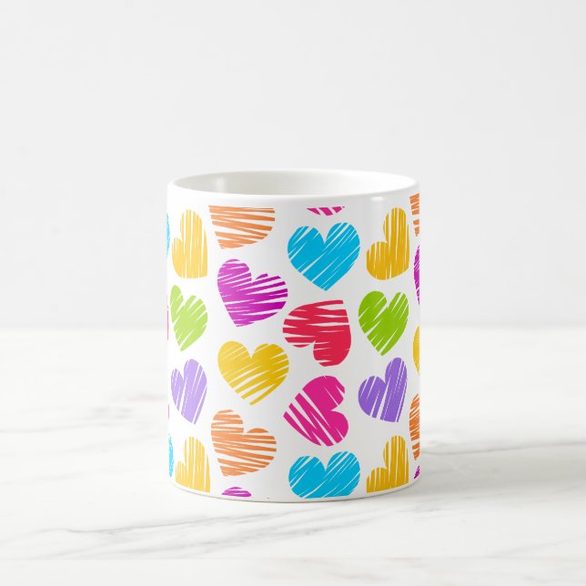 Mug Moderne et Fille Vibrant Doodled Hearts Motif (Centre)