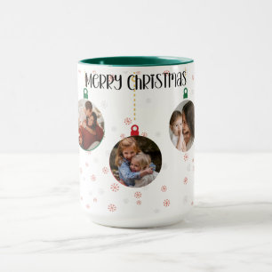 Mug Moderne Joyeux Noël Ornement Rouge Fête Photo 