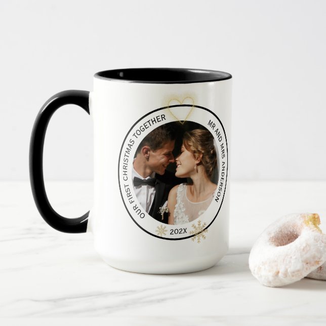 Mug Moderne M. et Mme Couple Nom Noël (Avec donut)