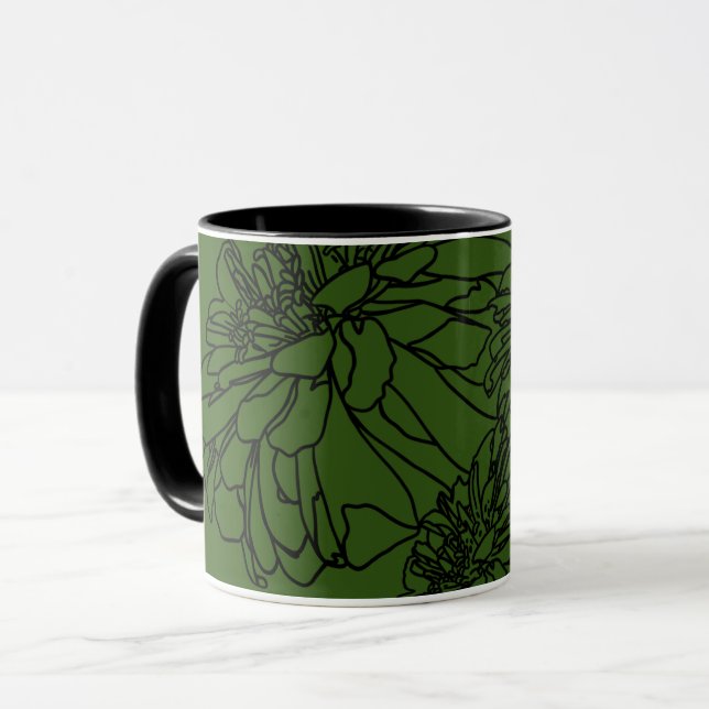 Mug Moderne minimaliste fleurs blanches noires (Devant gauche)